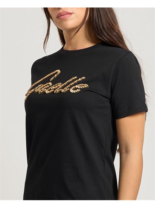 T-shirt donna Gaelle Paris con logo a paillettes GAELLE PARIS | GAABW08306NE01